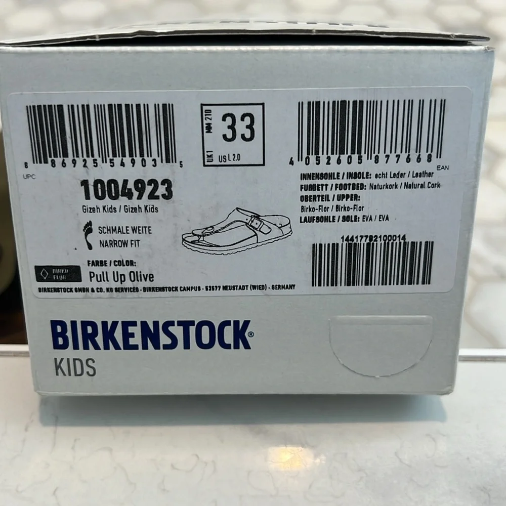Birkenstock Leather Gizeh Pull Up Olive Green Narrow Thong Sandals Kids 33 | Y2